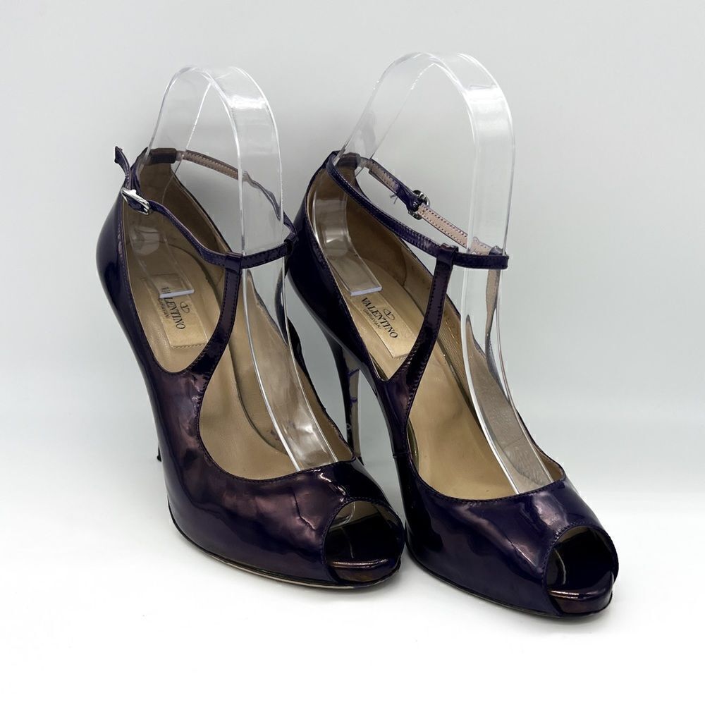 Valentino Garavani Indigo Patent Leather Mary Jane Stilettos, Size 7.5
